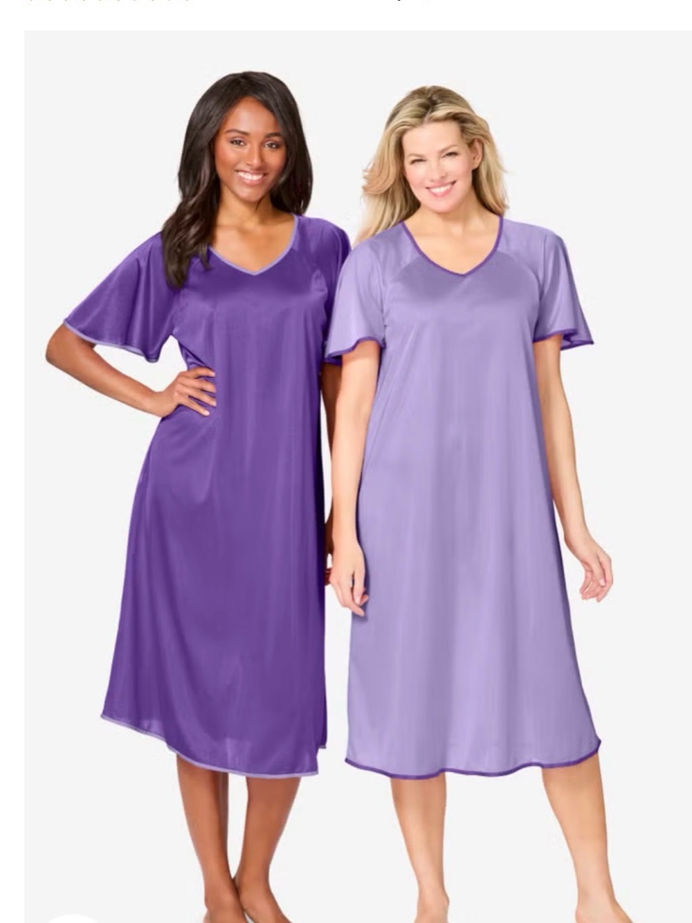 Only Necessities Satin V-Neck 2 Nightgown in one Purple & one Lavender